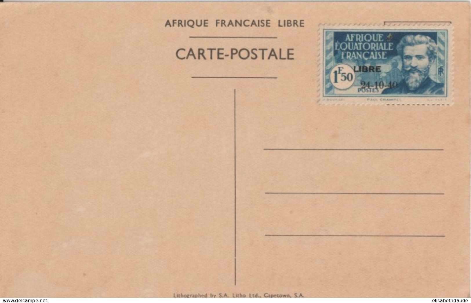 1940 - AEF LIBRE - DE GAULLE ! VARIETE RARE "2" BOUCLE ! YVERT 140Da VENDUE / CP COMMEMORATIVE - COTE = 120 EUR - Unused Stamps