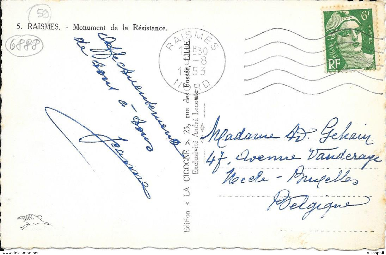 FRANCE - 59 - RAISMES - MONUMENT DE LA RESISTANCE - ED. LA CIGOGNE - 1953 - Raismes