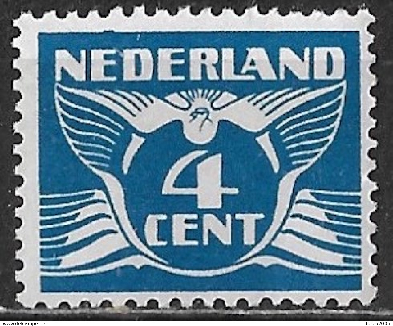 Plaatfout Blauwe Bobbel Boven De 1e E Van NEderland In 1924-1925 Vliegende Duif 4 Ct Blauw Z. WM NVPH 148 PM 8 Postfis - Plaatfouten En Curiosa
