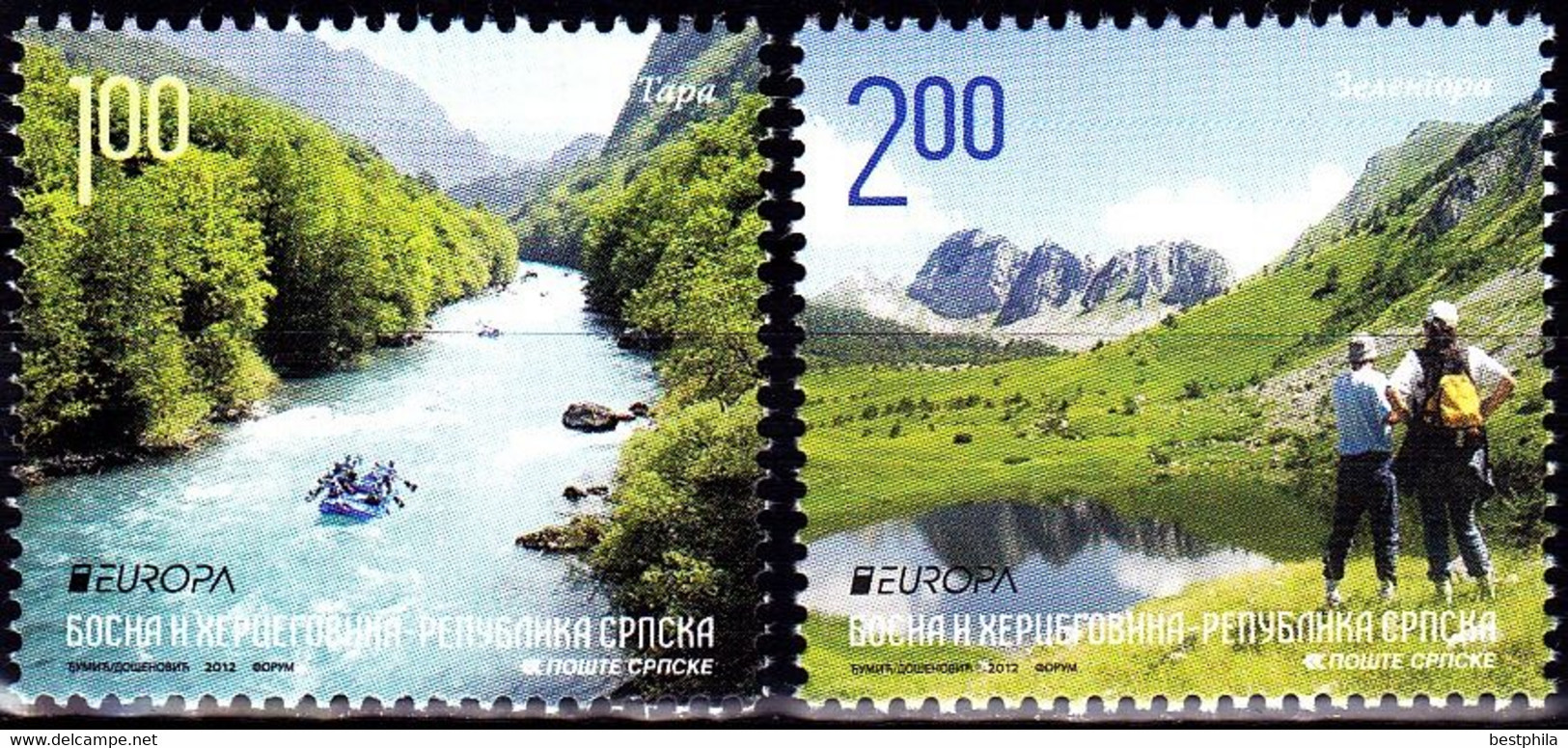 Europa Cept - 2012 - Bosnia, Serbia Post - Block Of 4 Set With Corner (Visit) ** MNH - 2012