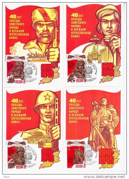 Russia USSR 1985 MC X5 40th Anniv. Of Victory In Second World War WWII, Maximum Cards - Maximumkarten