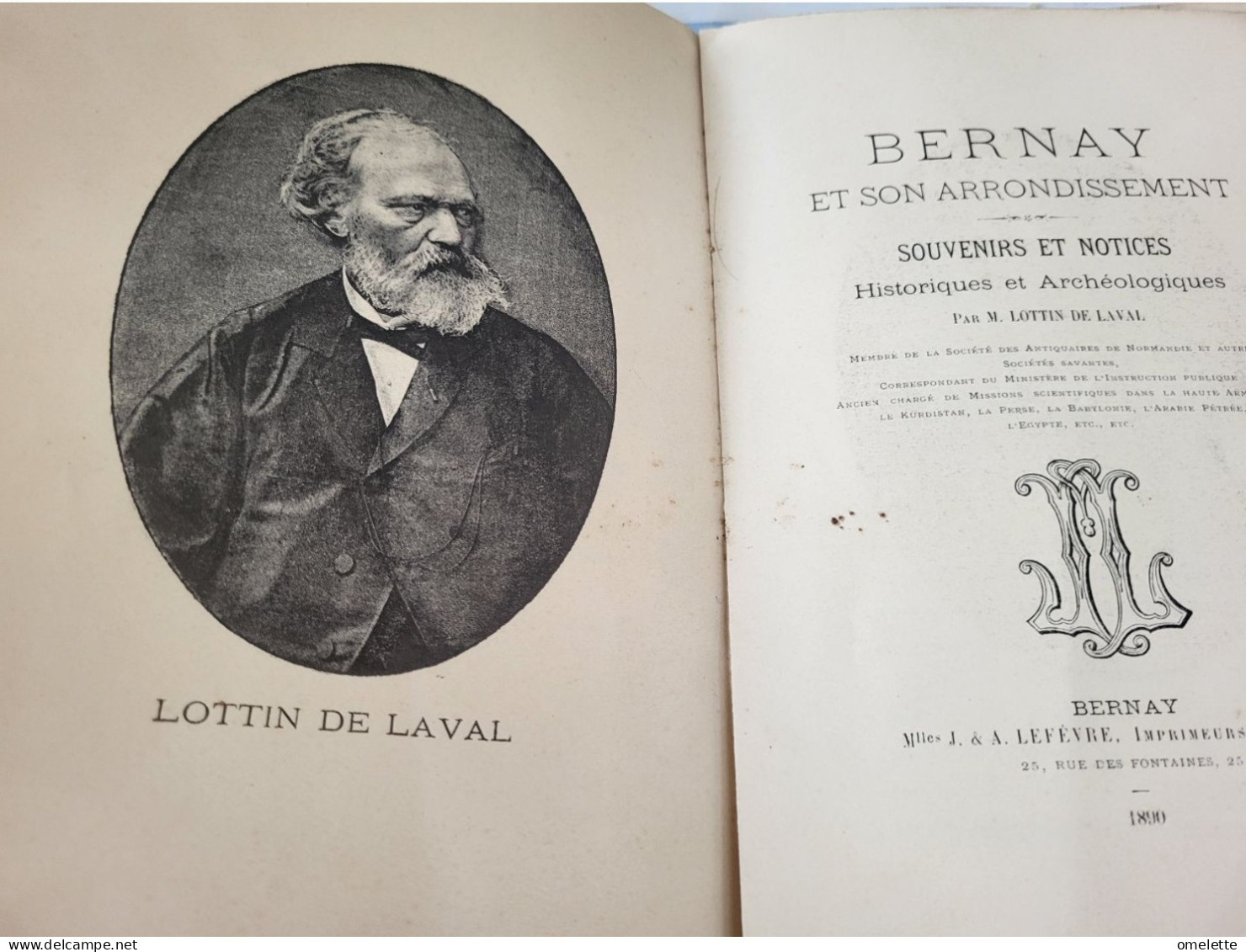 BERNAY ET SON ARRONDISSEMENT /SOUVENIRS HISTORIQUES  ARCHEOLOGIQUES PAR LOTTIN DE LAVAL /PREFACE LEON TISSANDIER / 1890 - Skandinavische Sprachen