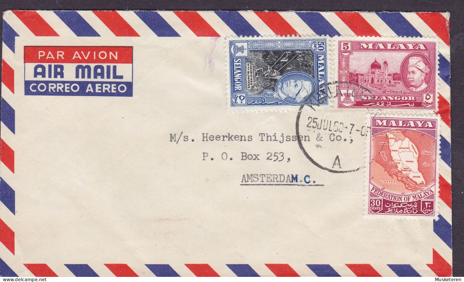 Selangor & Federation Of Malaya Air Mail SANDILANDS BUTTERY & Co., KUALA LUMPUR 1960 Cover Brief AMSTERDAM Netherlands - Selangor