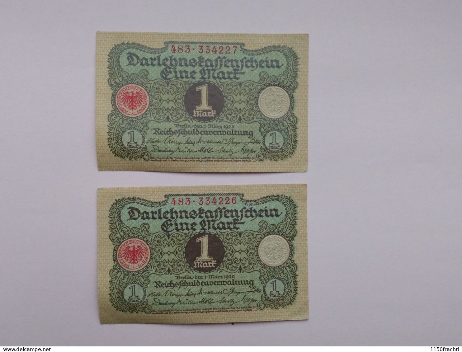 2 Banknotes Germany - 1 Mark Darlehnskassenschein 01/03/1920 - Zonder Classificatie