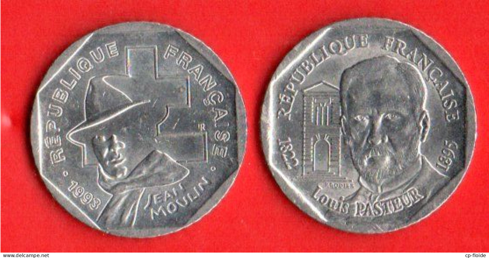FRANCE . 2 FRANCS . " JEAN MOULIN 1993 " & " LOUIS PASTEUR 1995 ". 2 PIÈCES - Réf. N°221B - - 2 Francs