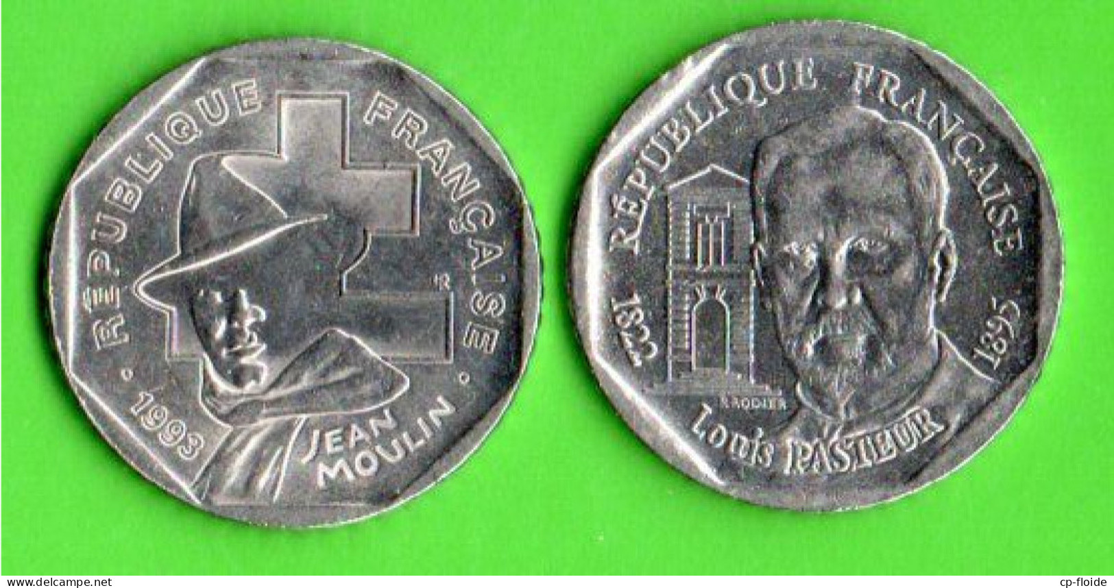 FRANCE . 2 FRANCS . " JEAN MOULIN 1993 " & " LOUIS PASTEUR 1995 ". 2 PIÈCES - Réf. N°222B - - 2 Francs