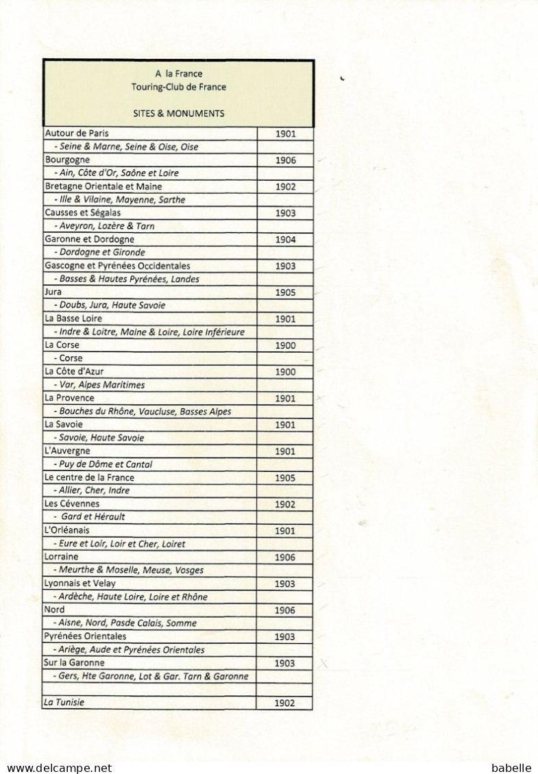 22 Numéros " A LA FRANCE - TOURING CLUB De FRANCE " Sites Et Monuments - Unclassified