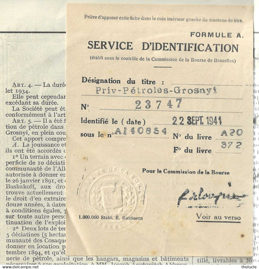 Actions-SA Pétroles (Pétrole) De Grosnyi (Russie)-->Grozny (Tchétchénie)-Action Privilégiées De 500 Francs-1895-->1921 - Aardolie