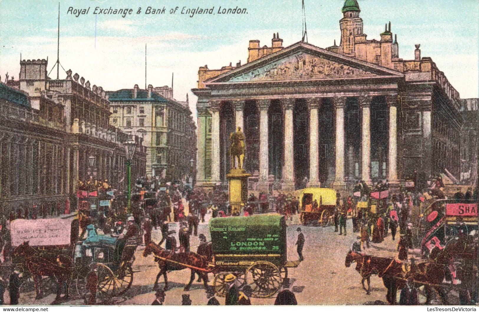 ROYAUME UNI - ANGLETERRE - LONDON - Royal Exchange & Bank Of England - Animé - Colorisé - Carte Postale Ancienne - London Suburbs