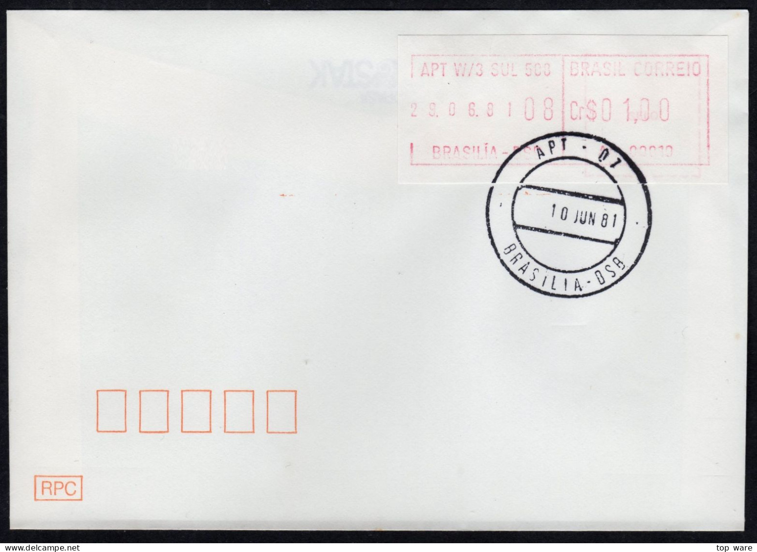 Brasilien Brazil ATM AG.00010 / 29.06.81 !! / Cr$ 01,00 Kleinstwert FDC / Brasilia BSB / Frama Automatenmarken Etiquetas - Automatenmarken (Frama)