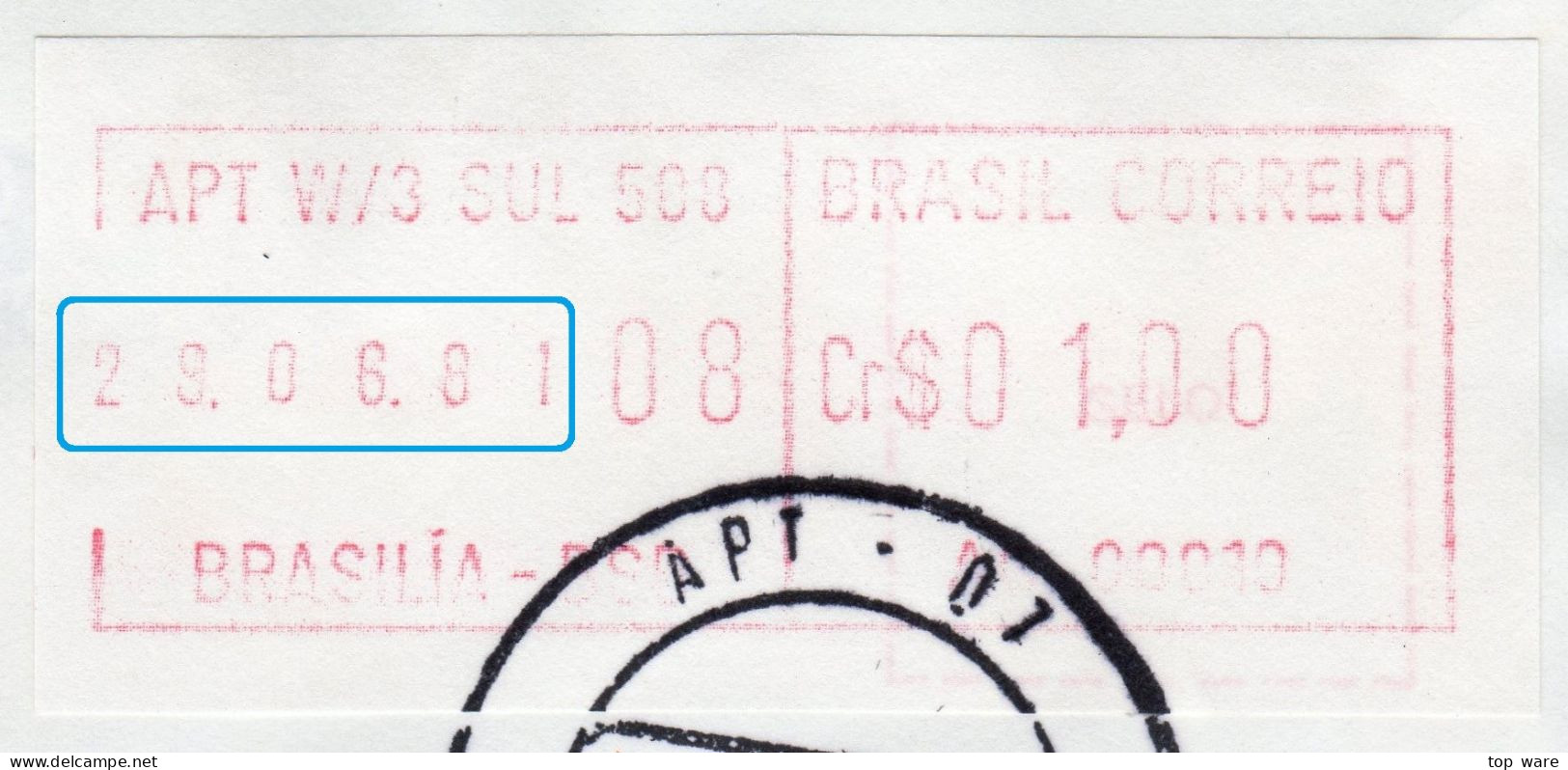 Brasilien Brazil ATM AG.00010 / 29.06.81 !! / Cr$ 01,00 Kleinstwert FDC / Brasilia BSB / Frama Automatenmarken Etiquetas - Automatenmarken (Frama)