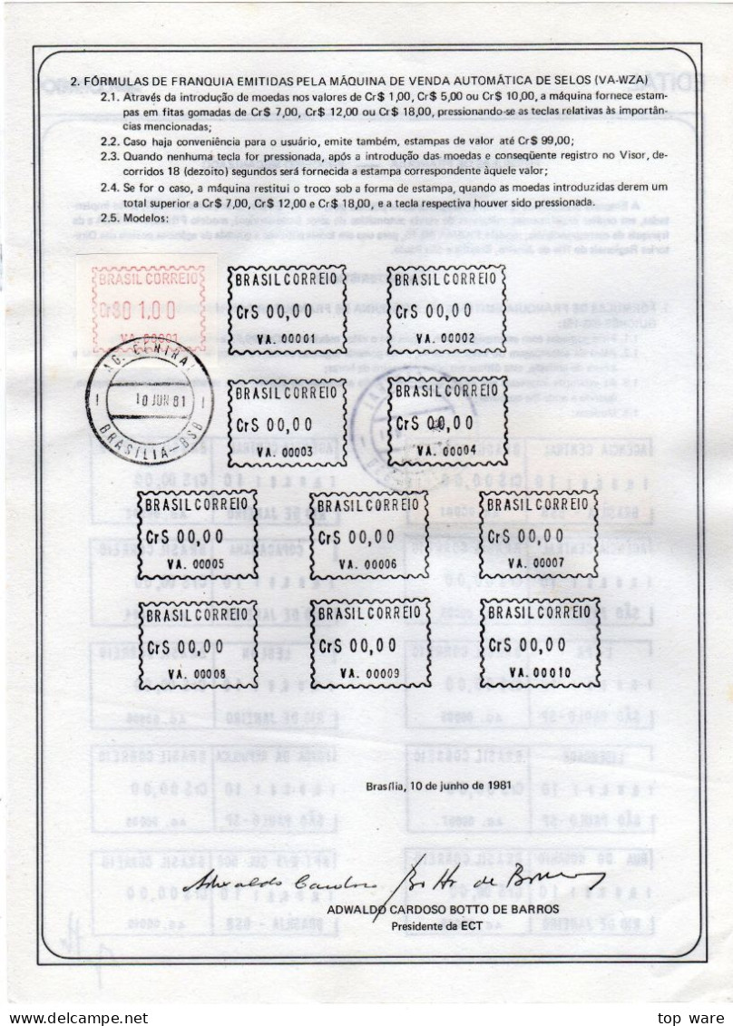 Brasilien Brazil EDITAL 1981 ATM Ankündigungsblatt Mit ET-Stempel AG.00001 + VA.00001 Automatenmarken Frama Etiquetas - Franking Labels