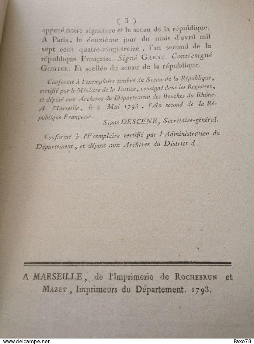 Décret De La Convention Nationale 1793, Aux Habitants De Longwy - 1792-1815: Départements Conquis