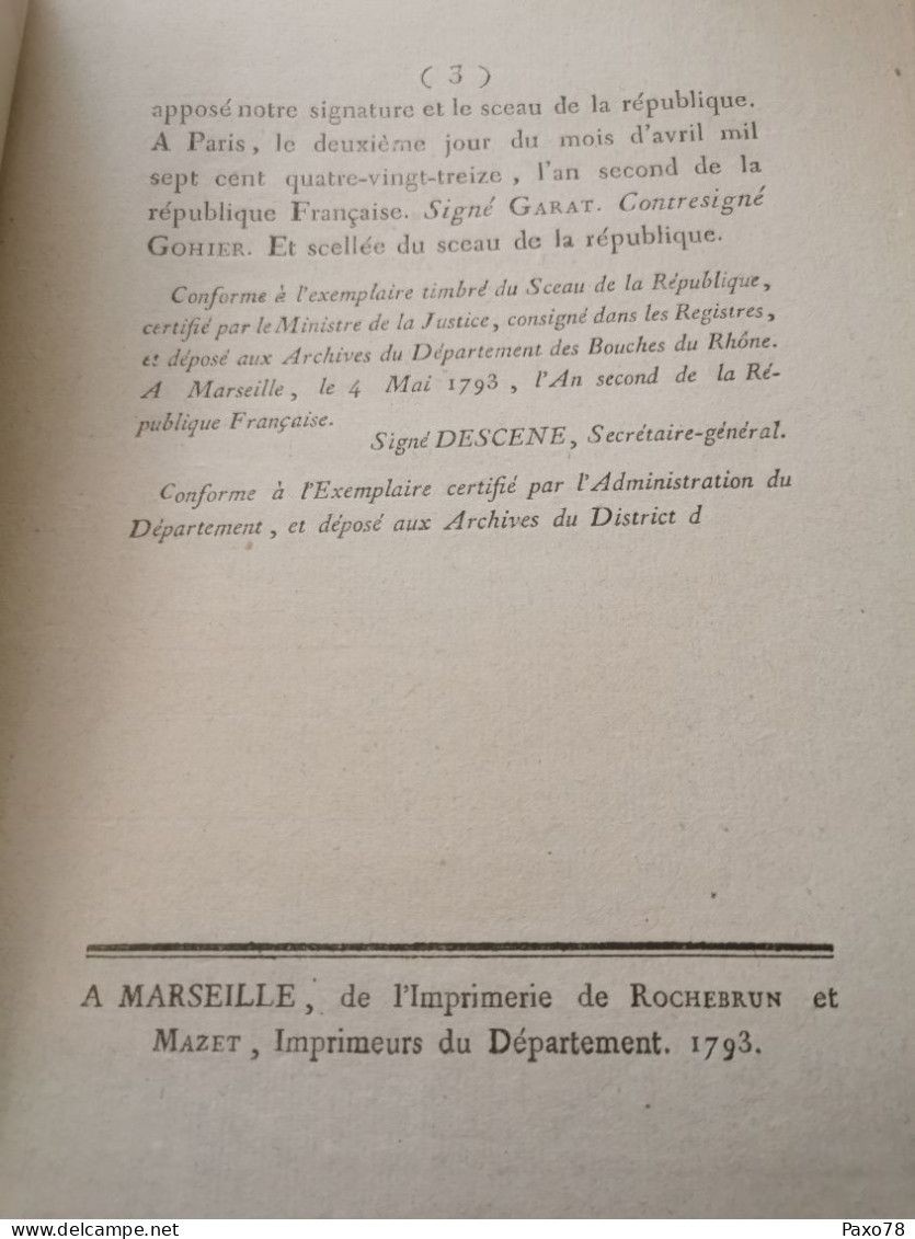 Décret De La Convention Nationale 1793, Aux Habitants De Longwy - 1792-1815: Conquered Departments