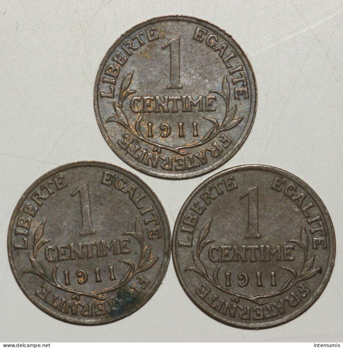 France, Lot (3  X 1 Centime - Dupuis), 1911 - 1 Centime