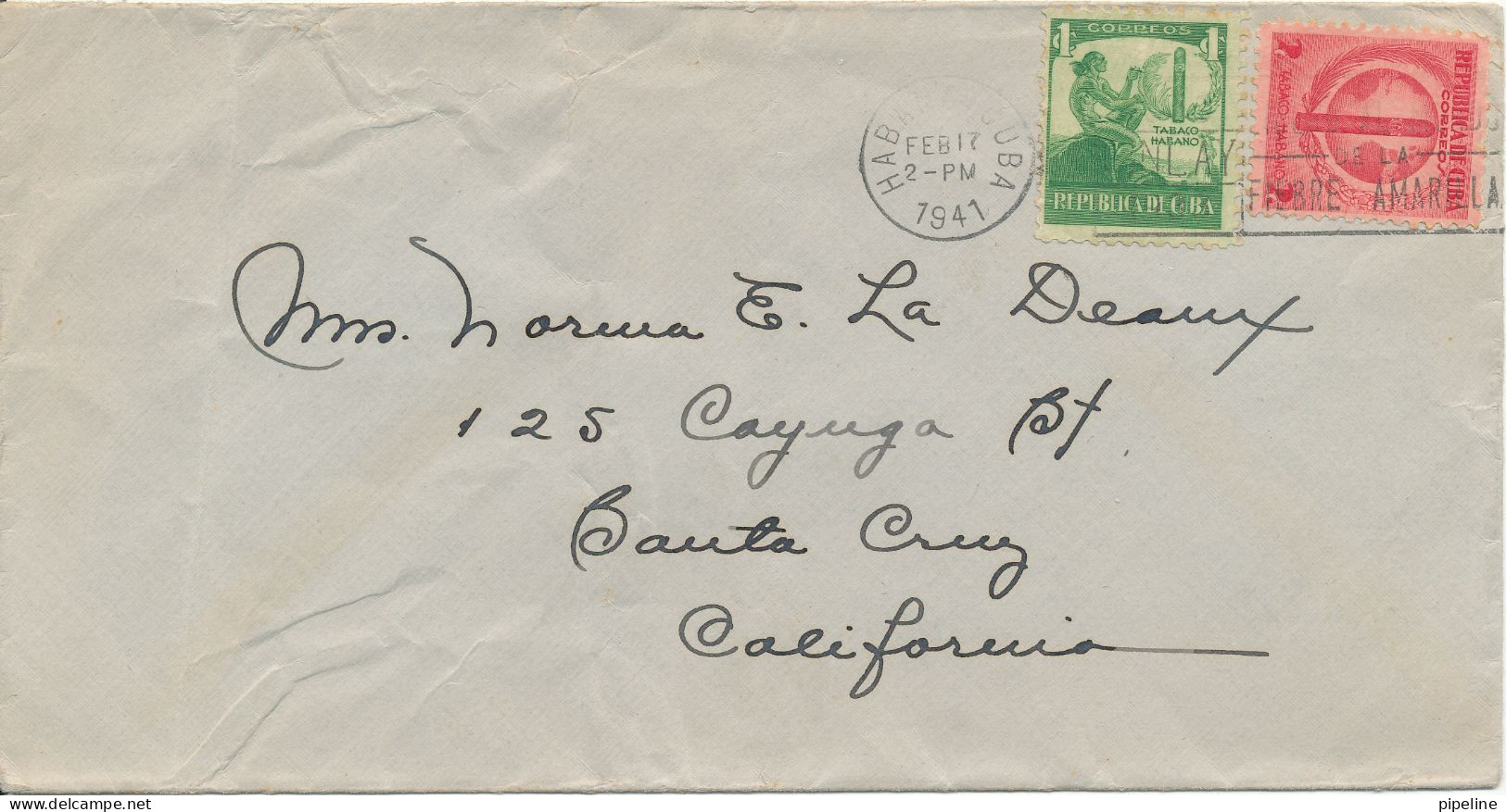 Cuba Cover Sent To USA Habana 17-2-1941 (the Cover Is Folded) - Briefe U. Dokumente