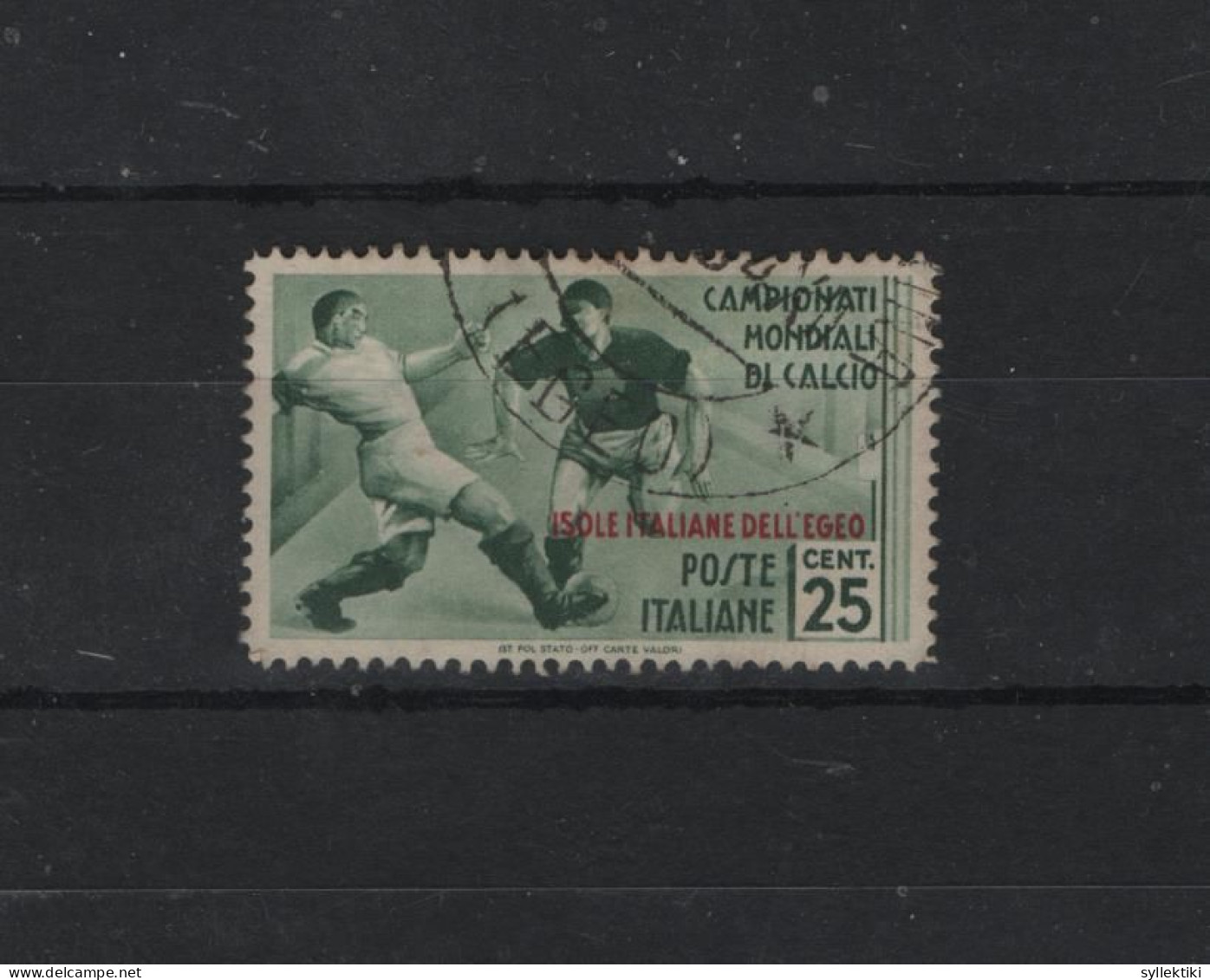 GREECE 1934 DODECANESE WORLD FOOTBALL CUP 25 CENTS USED STAMP HELLAS No 129 AND VALUE 85,00 - Dodekanisos