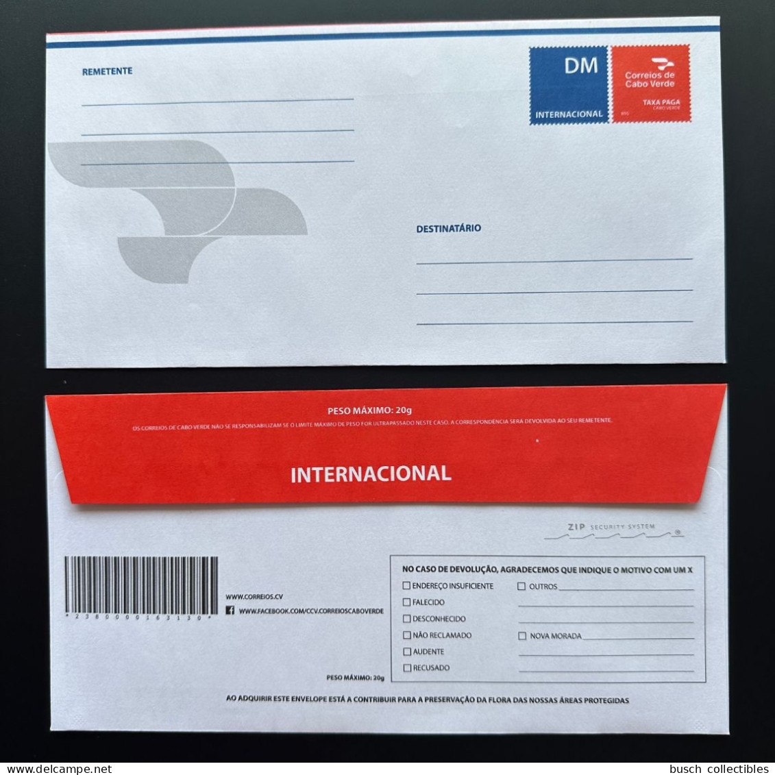 Cape Kap Cabo Verde Stationery Entier Postal Ganzsache Taxa Paga Serviço Internacional Pre-paid 20g - Cap Vert