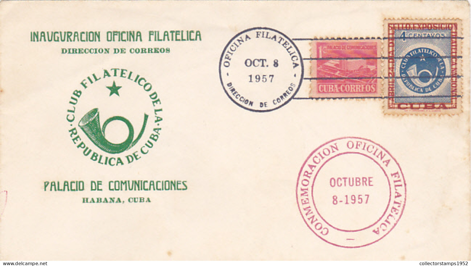 HAVANA PHILATELIC CLUB, SPECIAL COVER, 1957, CUBA - Briefe U. Dokumente