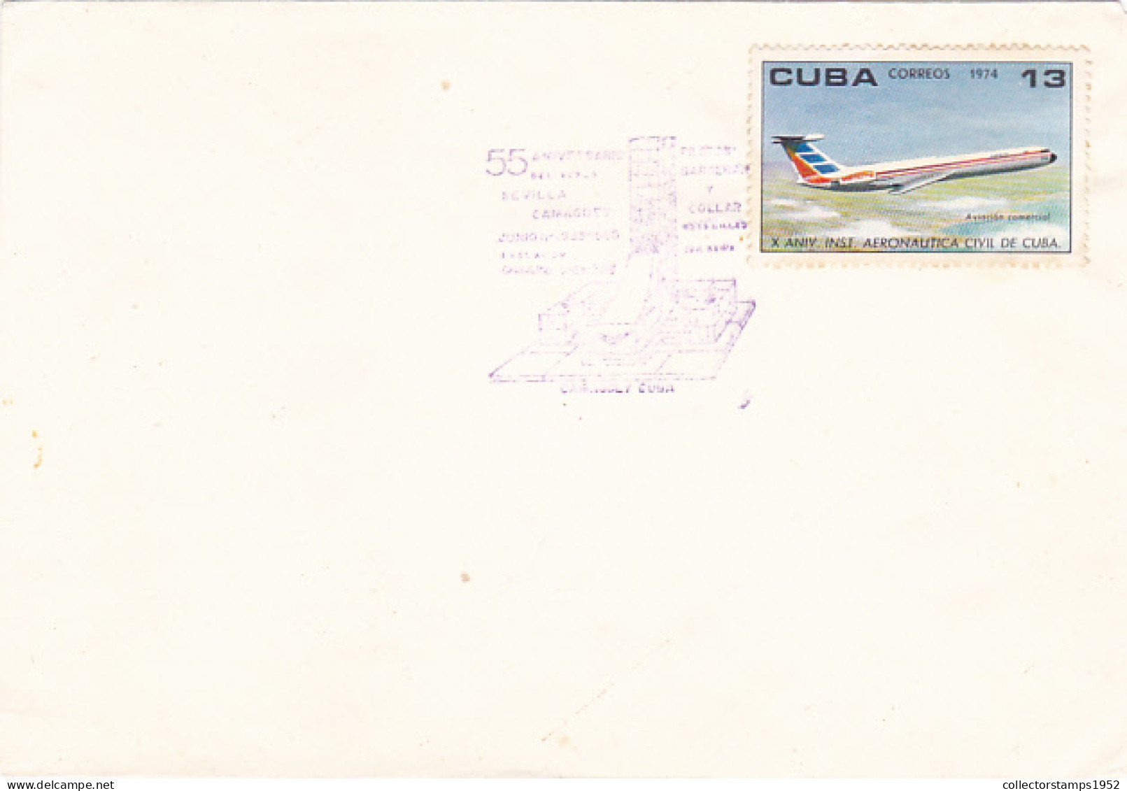 PLANE STAMP ON COVER, 1974, CUBA - Brieven En Documenten