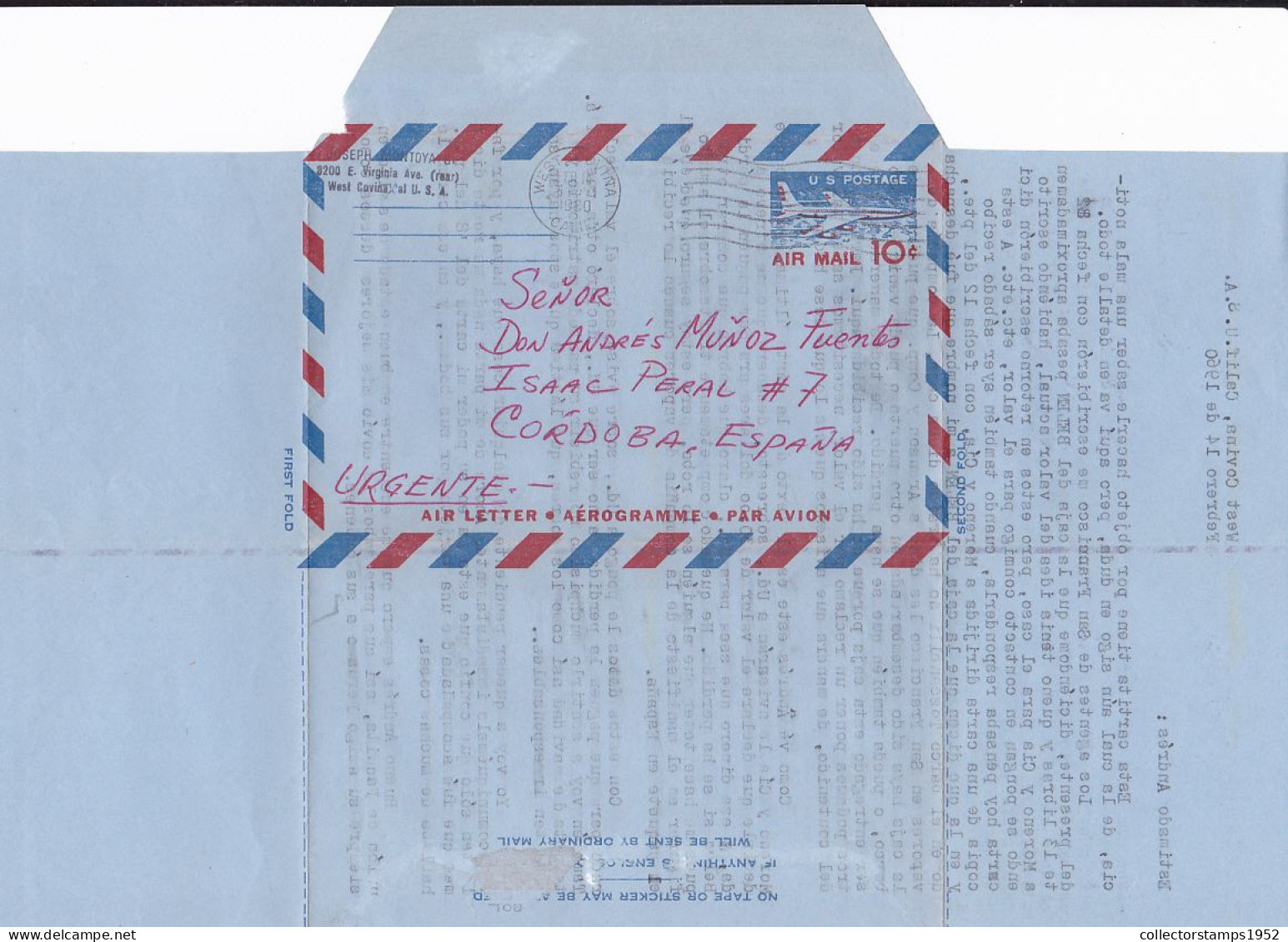 PLANE, AIRMAIL, USED AEROGRAMME, 1960, USA - 2a. 1941-1960 Usados