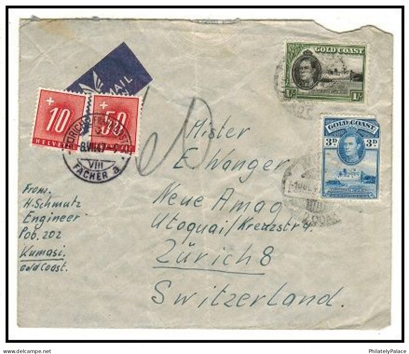 AUSTRALIA 1947 GOLD COAST - Underpaid Cover To Switzerland With 10c+50c 'Postage Dues'  (**) - Brieven En Documenten