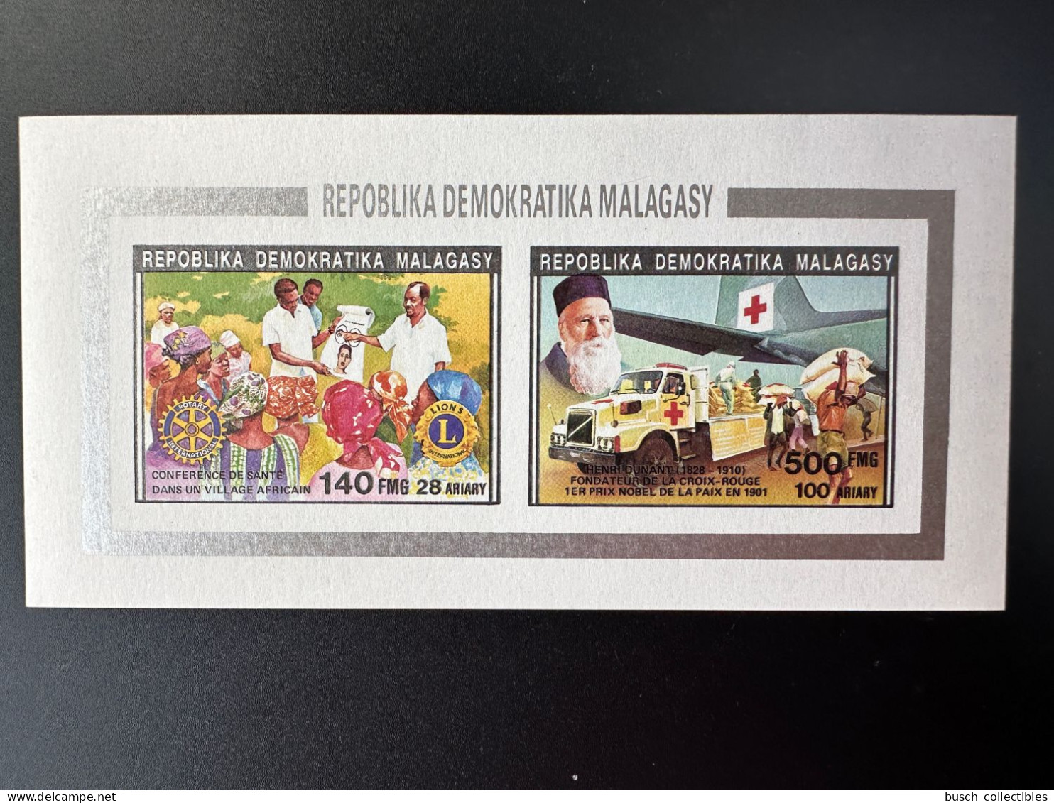 Madagascar Madagaskar 1992 Mi. 1391 / 1394 I ND IMPERF Red Cross Henri Dunant Croix Rouge Lions International Rotary - Madagascar (1960-...)