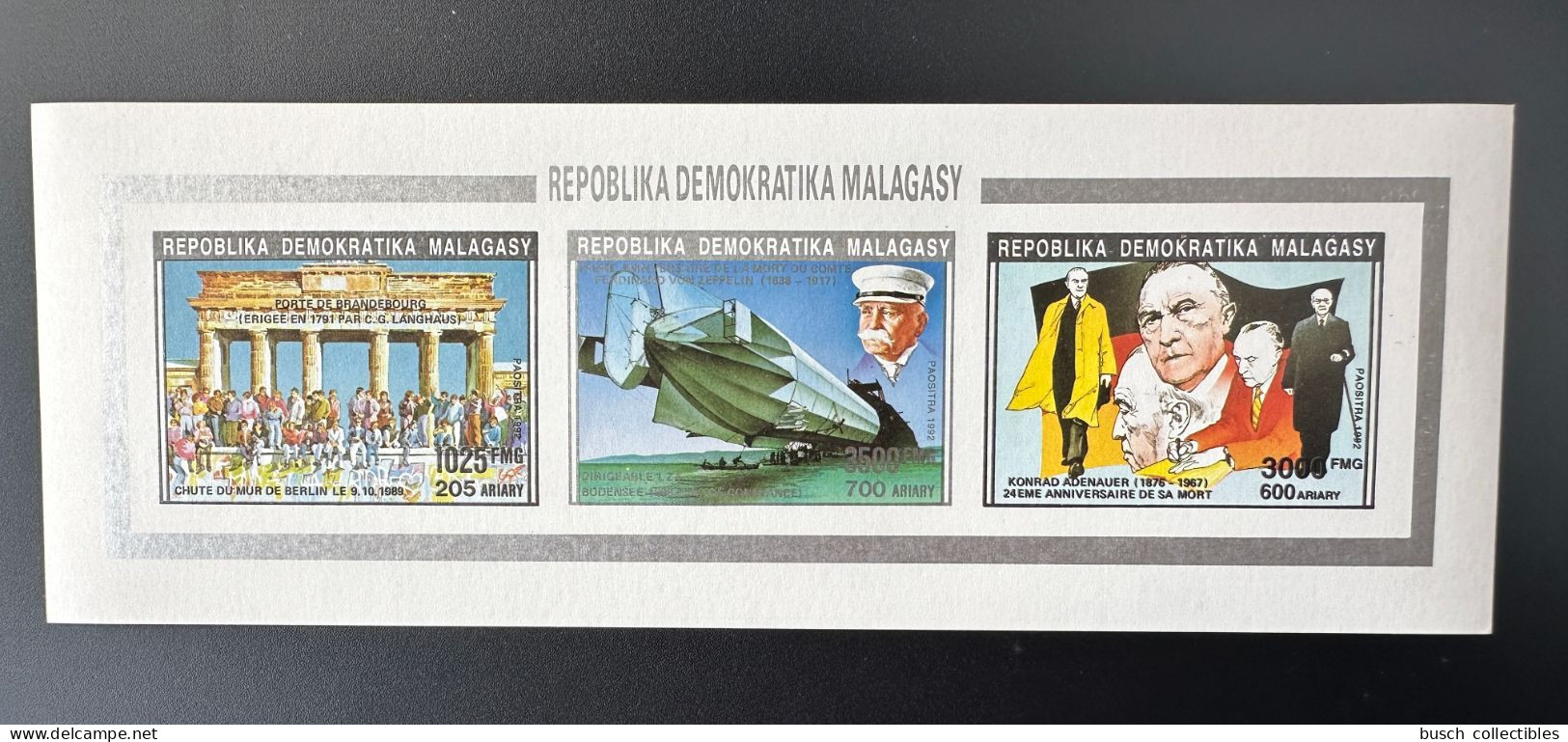 Madagascar Madagaskar 1992 Mi. 1391 / 1397 II ND IMPERF Zeppelin Adenauer Brandebourg Brandenburger Tor Mauerfall Mur - Zeppelins