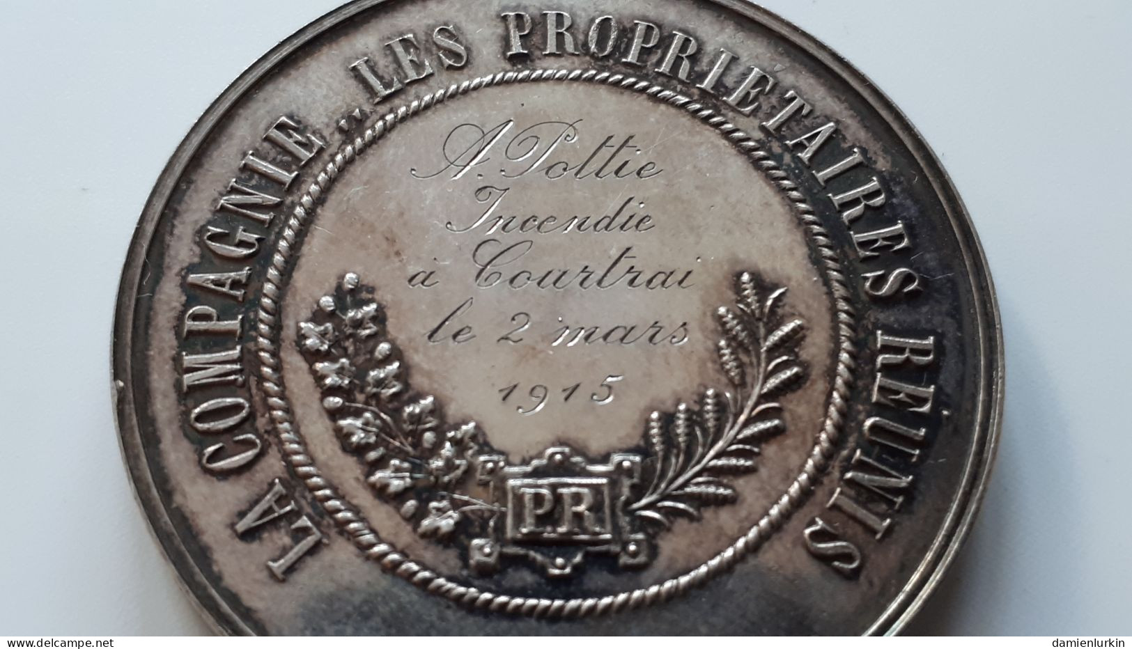 BELGIQUE ALBERT IER COURTRAI  1915 LA COMPAGNIE DES PROPRIETAIRES REUNIS MEDAILLE ATTRIBUEE 32.8GR 40.5MM - Monarchia / Nobiltà