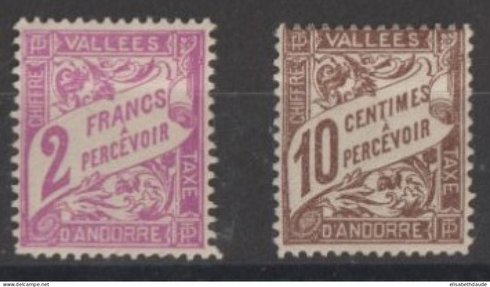 1931 - ANDORRE - TAXE YVERT N°2+7 * MLH - COTE = 20 EUR - Unused Stamps