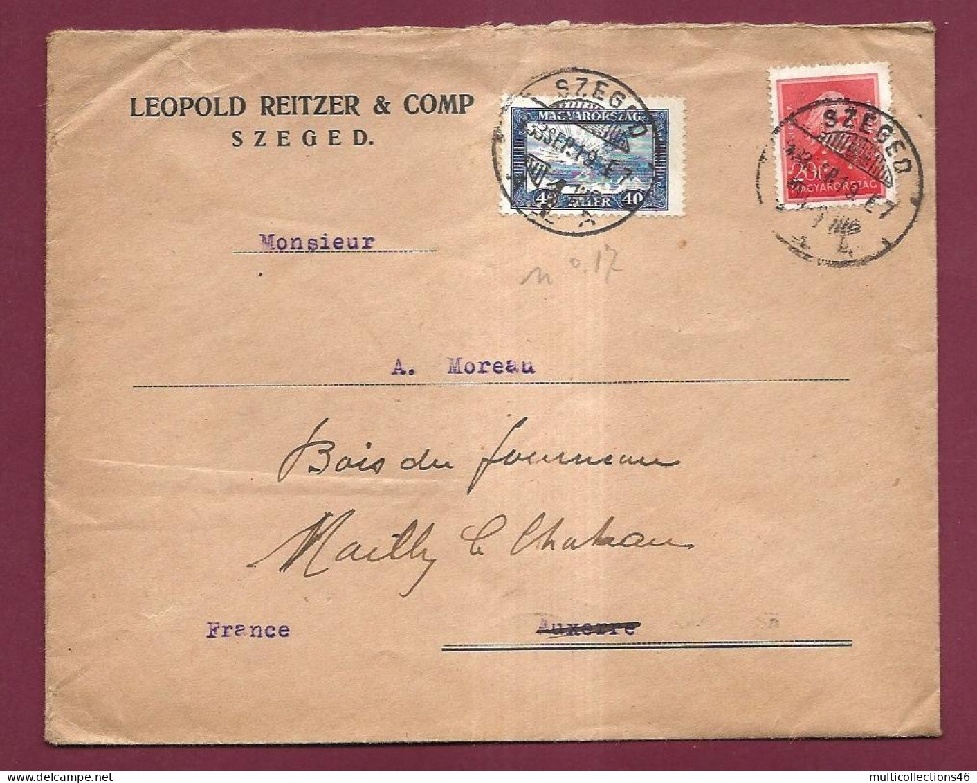 170723A - LETTRE ETRANGER - PERFORE RL - LEOPOLD REITZER SZEGED HONGRIE - 1933 - Poststempel (Marcophilie)
