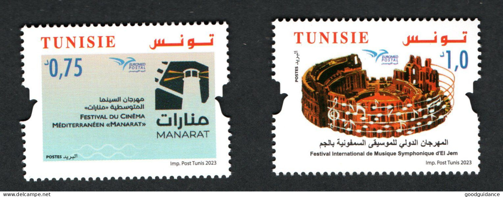 2023- Tunisie - Euromed Postal : Festivals De La Méditerranée - Phares - Amphithéâtre D'El Jem- Emission Compl.2v.MNH** - Musique