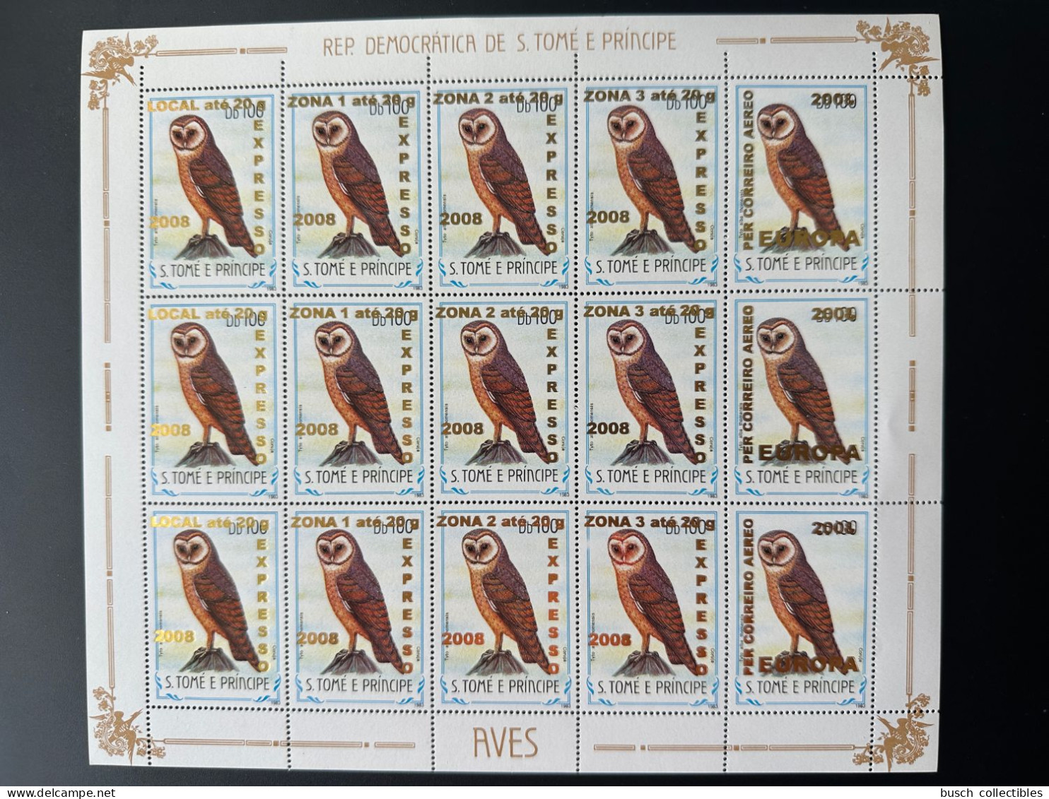 S. Tomé & Principe 2009 Mi. 3963 - 3966 + 3968 Sheet Oiseaux Birds Vögel Chouette Eule Owl Fauna Overprint Surcharge - Eulenvögel