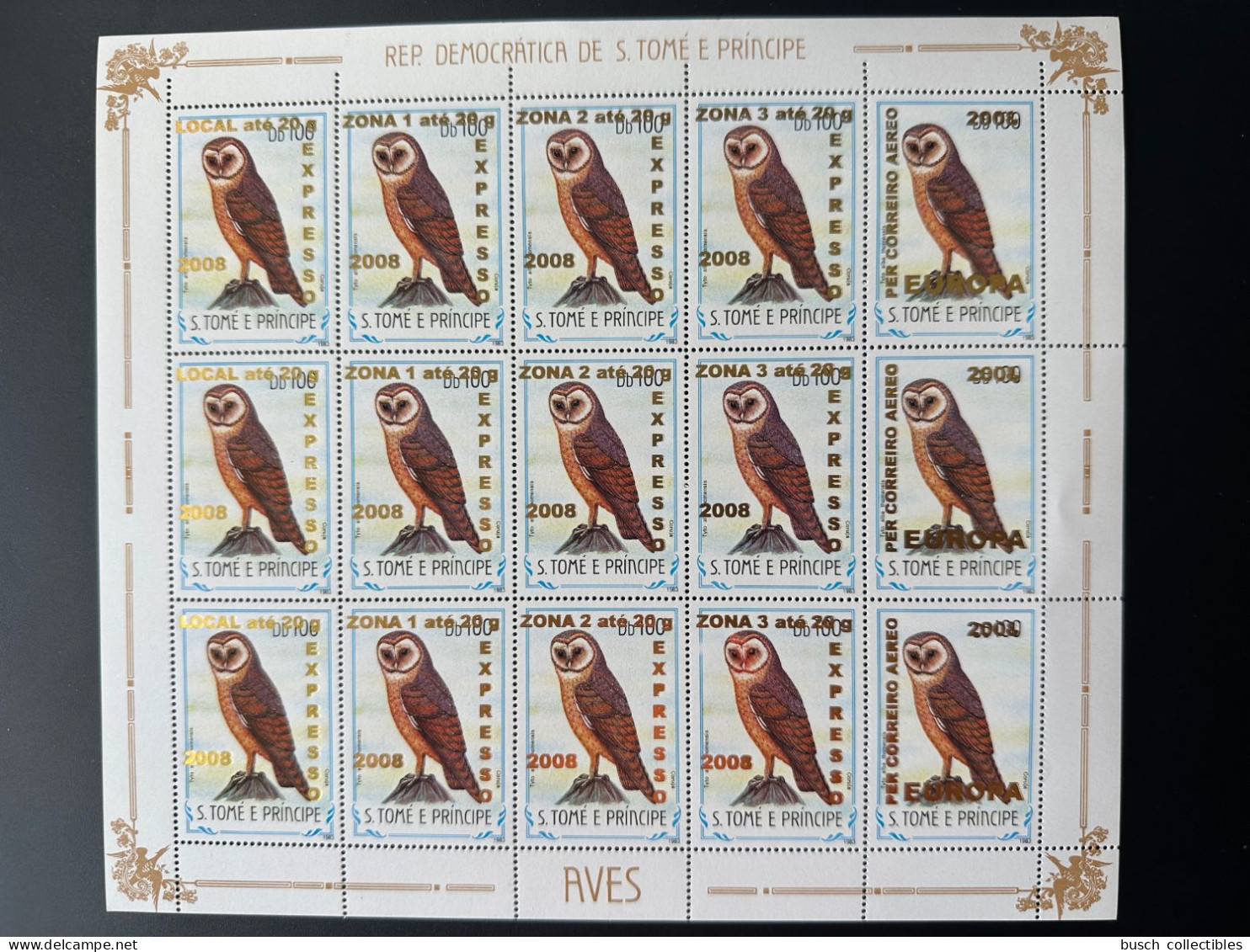 S. Tomé & Principe 2009 Mi. 3963 - 3966 + 3968 Sheet Oiseaux Birds Vögel Chouette Eule Owl Fauna Overprint Surcharge - Sao Tomé Y Príncipe