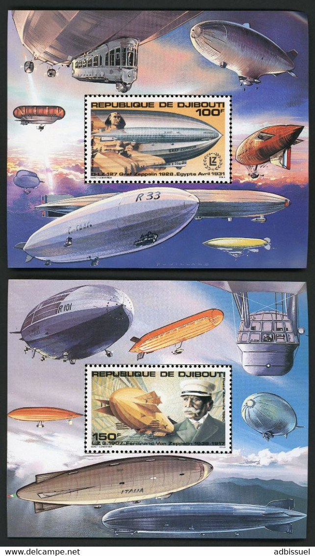 DJIBOUTI 2 Blocs Spéciaux COTE 30 € Poste Aérienne N° 144 + 145 MNH ** GRAF ZEPPELIN Ferdinand Von Zeppelin. TB/VG - Djibouti (1977-...)