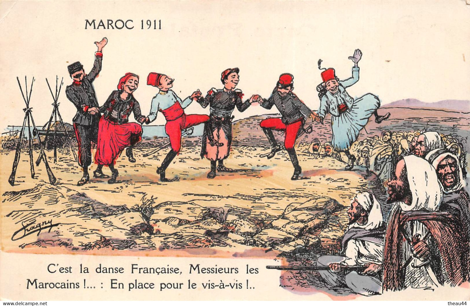 ¤¤   -   ILLUSTRATEUR " CHAGNY "  -  MAROC 1911   -  C'Est La Danse Française ..........     -   ¤¤ - Chagny