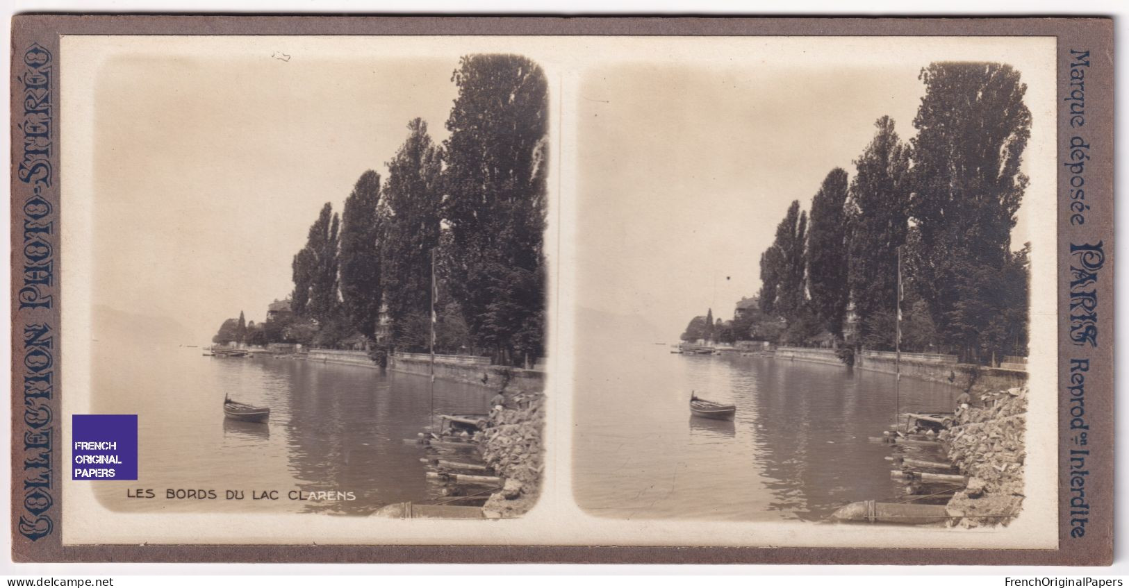 Les Bords Du Lac Léman / Clarens Vaud - Photo Stéréoscopique 1900 Près Montreux Alpes Bateau C11-8 - Stereo-Photographie