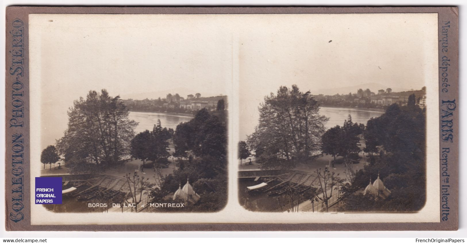 Les Bords Du Lac Léman à Montreux Vaud - Photo Stéréoscopique 1900 Suisse Alpes Bateau C11-8 - Stereoscopic