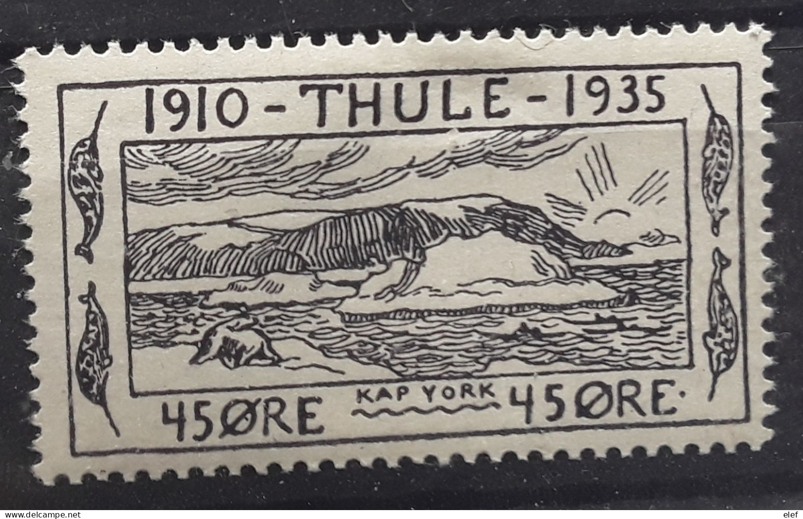 THULE Gronland Groenland Greenland , 1935, Yvert No 5, 45 O , Noir KAP CAP YORK Polar Bear Ours , Neuf * MH, TB - Thulé