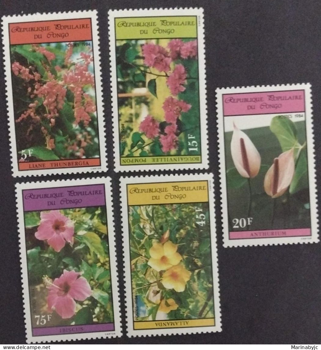 SD)1984, CONGO, FLORA, TUNBERGIA, BOUGAINVILLE, HIBISCUS, YELLOW TRUMPET, FLAMINGO FLOWER, MNH - Other & Unclassified