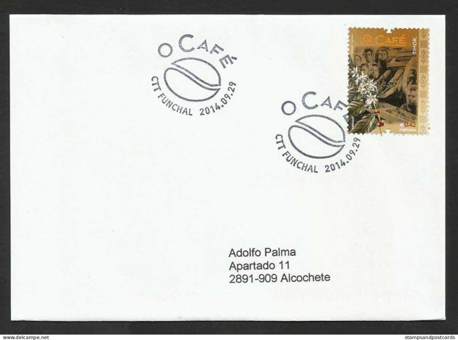 Portugal 2014 Café Timor FDC Voyagé Funchal Madère Portugal Postally Used FDC Madeira Pmk East Timor Coffee - FDC