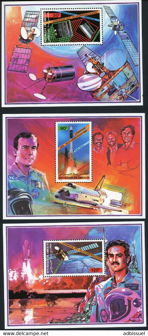 DJIBOUTI 3 Blocs Spéciaux COTE 25 € Poste Aérienne N° 219 à 221 MNH ** Télécommunications, Arabsat, Ariane. TB/VG - Yibuti (1977-...)