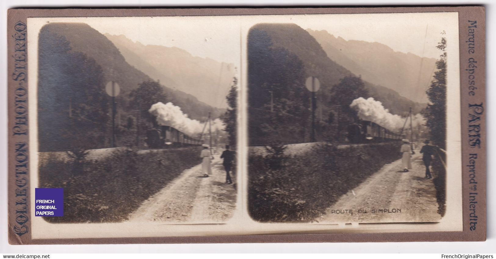 Route Du Simplon / Chemin De Fer Train à Vapeur  - Photo Stéréoscopique 1900 Suisse Alpes Valais Locomotive C11-9 - Stereo-Photographie