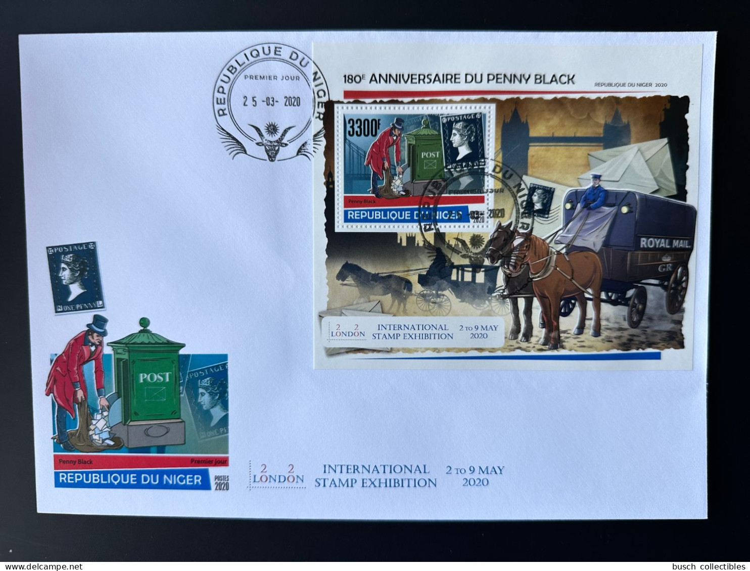Niger 2020 Mi. 7201 - 7204 Bl. 1134 FDC UNISSUED NON EMIS COVID Penny Black London Horse Post Stamp Exhibition - Niger (1960-...)