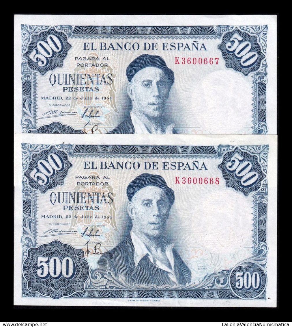 España Spain Pareja 500 Pesetas Ignacio Zuloaga 1954 Pick 148 Serie K Sc- AUnc - 500 Peseten