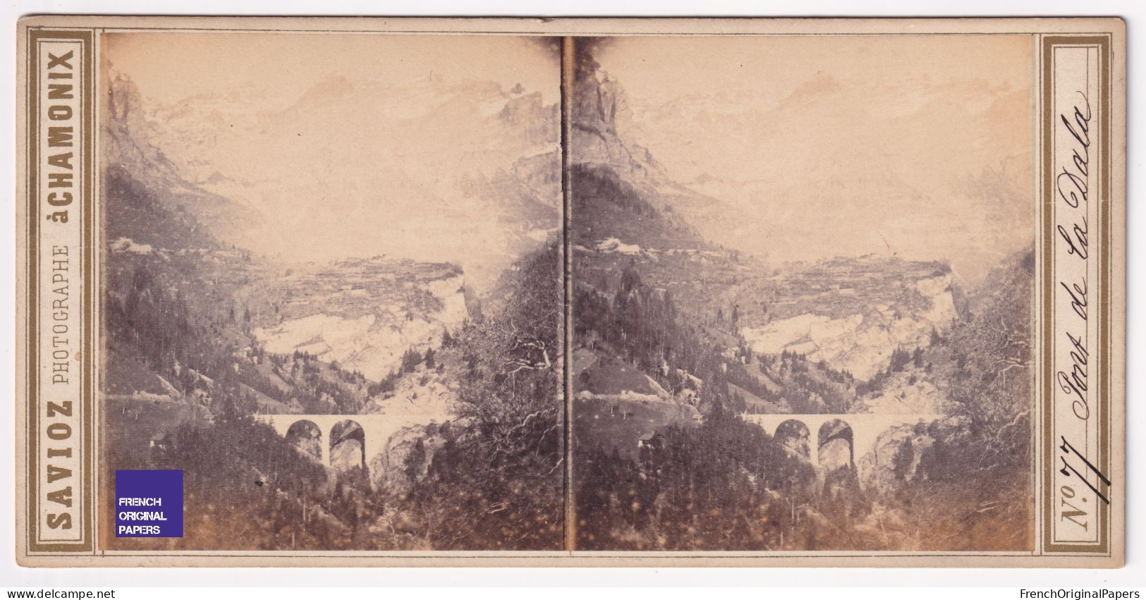 Rare - Pont De La Dala  - Photo Stéréoscopique 1870 Suisse Valais - Photographie Savioz Près Loèche Leukerbad  C11-9 - Stereoscopic