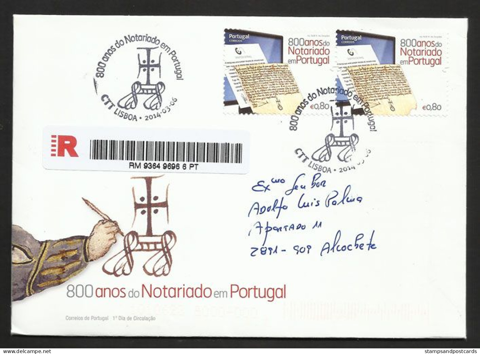 Portugal 800 Ans Notaires Justice Ecriture Ordinateur 2014  FDC Recommandée 800 Years Notary Law Writing Computer R FDC - FDC