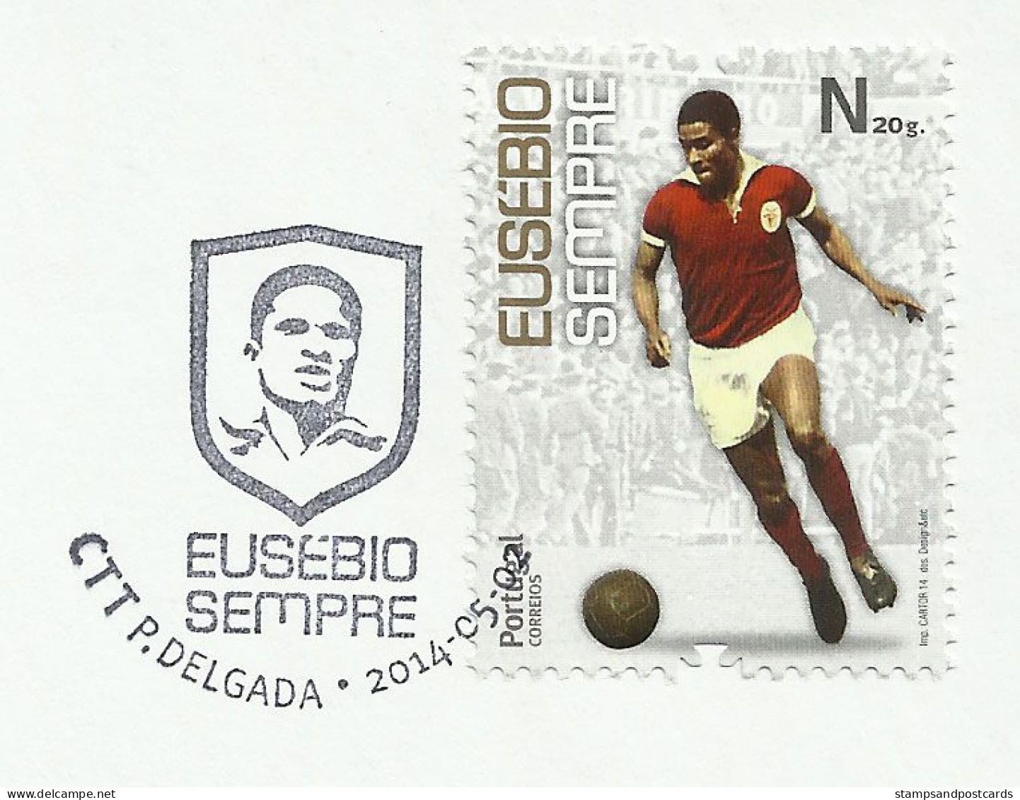 Portugal FDC Voyagé 2014 Cachet Azores Football Hommage A Eusébio SLB Benfica Soccer Eusebio Açores Postmark - FDC