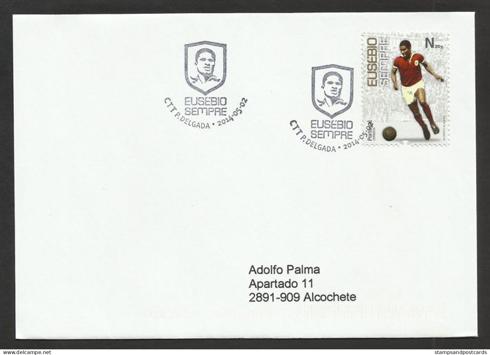 Portugal FDC Voyagé 2014 Cachet Azores Football Hommage A Eusébio SLB Benfica Soccer Eusebio Açores Postmark - FDC