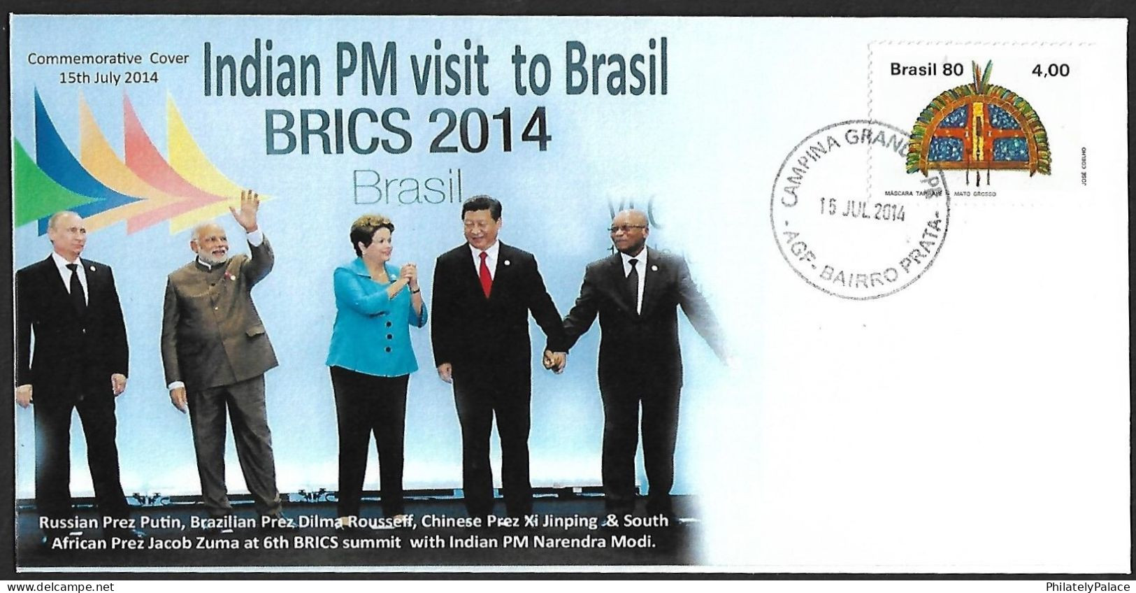 BRAZIL 2014 PM Narendra Modi India Visit BRICS Dilma Rousseff ,South Africa,China Xi Jinping, Putin, Russia Cover(*) - Storia Postale